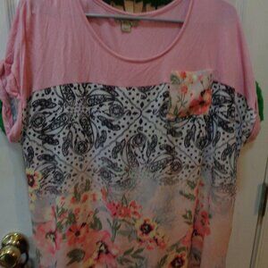 One World Floral Pink Woman's Shirt Top L